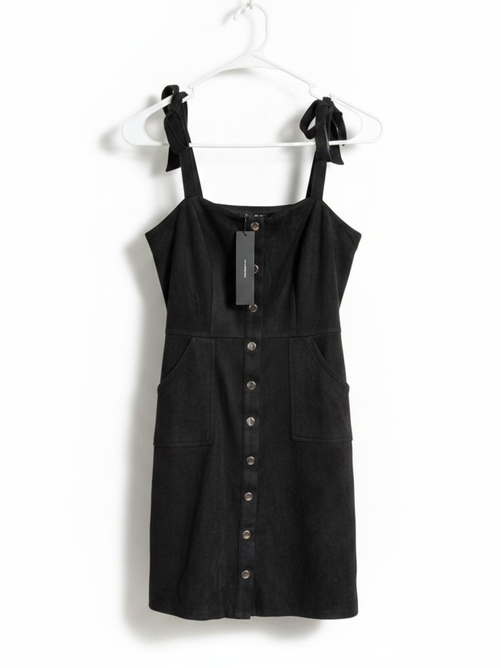 Allegra K Black Button-Front Tie-Strap Mini Dress